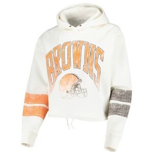 ‘47 Brand Womens Medium Oatmeal Harper Cleveland Browns Pullover Hoodie Cropped